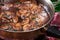 Delicious chicken marsala on frying pan