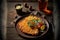 Delicious chicken schnitzel with salad, chips and dip