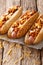 Delicious chili hot dogs with cheddar cheese, spicy beef mince,