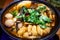 A delicious Chinese Guangxi special dish, snails and duck feet in clay pot