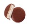 Delicious choco pies on white background, top view