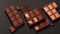 Delicious chocolate blocks with dark background, Sweet Chocolate Day, Valentine\\\'s Day Generative AI