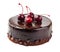 delicious chocolate cake with cherry isolated.