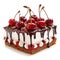delicious chocolate cake with cherry isolated