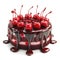 delicious chocolate cake with cherry isolated