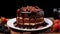 Delicious chocolate cake with frosting and strawberries. Generative AI