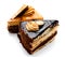 Delicious chocolate cakes pastry with peanut and cream isolated