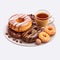 Delicious Chocolate Donuts On A Plate - 3d Illustration