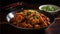 Delicious Chongqing Spicy Chicken, fiery Sichuan dish, food photography