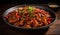 Delicious Chongqing Spicy Chicken, fiery Sichuan dish, food photography