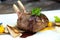 Delicious chops deer with dumplings and vegetables