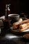 Delicious churros served with hot chocolate. gourmet food photography