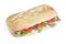 Delicious ciabatta sandwich with ham, tomatoes, fresh salad and cucumber