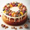 Delicious circle shape fruitcake with cream cheese frosting ai generated