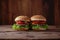 Delicious Classic Burgers with Fresh Ingredients on Wooden Table
