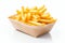 Delicious Classic French Fries Served in a Tasty Paper Sleeve, Isolated on Crisp White Background