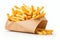 Delicious Classic French Fries Served in a Tasty Paper Sleeve, Isolated on Crisp White Background