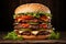 Delicious Classic Hamburger with Juicy Patty and Fresh Toppings on Dark Background