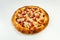 Delicious classic italian Pizza Pepperoni with sausages and cheese mozzarella. white background