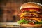 Delicious Close-Up of a Juicy Cheeseburger with Fresh Vegetables and Sesame Seed Bun