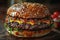 Delicious Close-Up of a Juicy Cheeseburger with Fresh Vegetables and Sesame Seed Bun