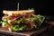 Delicious Club Sandwich with Crispy Bacon and Fresh Lettuce on a Toasted Bread, Perfect for a Quick Bite or a Casual Lunch