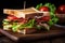 Delicious Club Sandwich with Crispy Bacon and Fresh Lettuce on a Toasted Bread, Perfect for a Quick Bite or a Casual Lunch