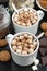 Delicious cocoa with marshmallow and cookies, vertical, top view