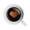 Delicious coffee in ceramic cup with heart airview