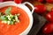 Delicious cold tomato soup with vegetables