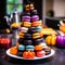 Delicious colorful French macarons featured in a closeup shot perfect for party or wedding themes