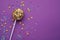 Delicious confectionery. Sweet cake pop and sprinkles on purple background, flat lay. Space for text