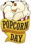 Delicious Corn Popped with Golden Ribbons for Popcorn Day Celebration, Vector Illustration