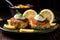 delicious crab cakes served with lemon wedges