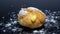 Delicious cream puff filled with custard. Italian bignÃ¨. Close-up on a black background