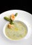 Delicious cream soup with asparagus and shrimp