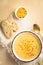 Delicious creamy chilli cheese corn soup served with bread