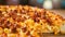 Delicious creamy Mac and Cheese pizza with bacon. Traditional American cuisine dish