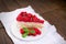 Delicious creamy raspberrie cake, delicious raspberry cake on plate