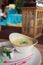 Delicious creamy soup. restaurant food concept.