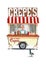 Delicious crepes pancakes wagon with pigeon watercolor illustration