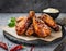 Delicious crispy BBQ chicken wings with sesame