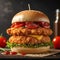 A delicious crispy chicken burger with fresh vegetables, cheddar cheese, Ai-Generated Images