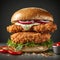 A delicious crispy chicken burger with fresh vegetables, cheddar cheese, Ai-Generated Images