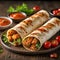 Delicious crispy chicken wraps with fresh greens and tomatoes, Ai-Generated Images