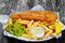 Delicious crispy fish and chips, close-up