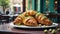 Delicious crispy fresh French pistachio croissants in the French cafe outside view