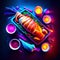 Delicious croissant on the table. Colorful lights. generative AI