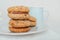 Delicious crumbly sandwich cookies Baci di Dama or Lady kisses with chocolate filling