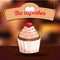 Delicious cupcake with dessert cherry and sugar powder